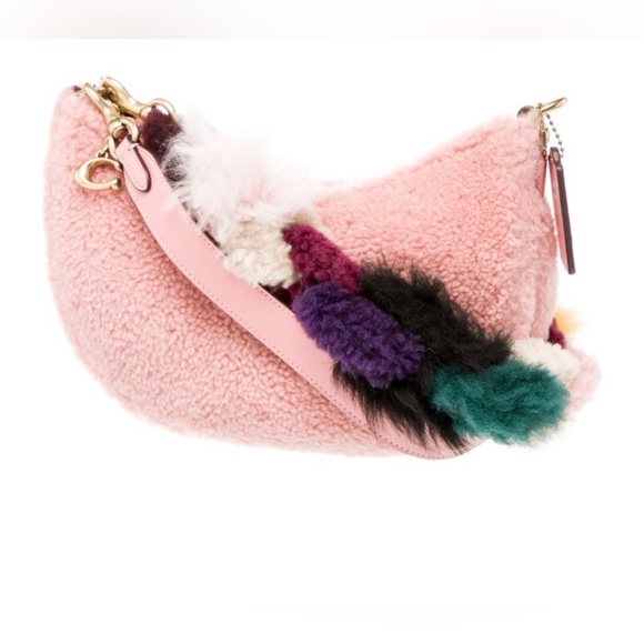 RARE! Coach Pink Shearling Shoulder Bag w Multicolor Shearling Chain Strap! NWOT - Picture 2 of 5